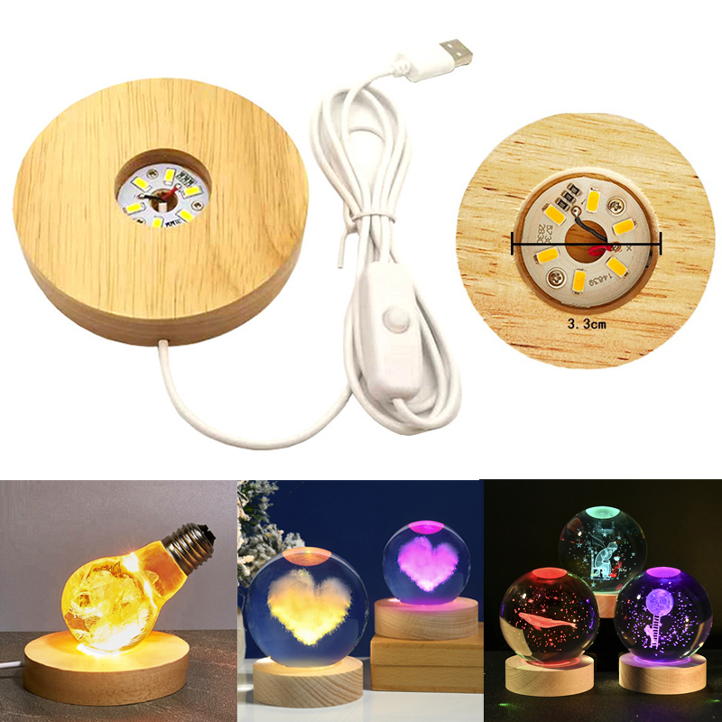 Resin Art Stand - เรซิ่นศิลปะจอแสดงผลรอบไม้ที่มีสีสันไฟ LED ไม้โคมไฟกลางคืนฐานสําหรับ DIY อีพ็อกซี่เรซินแม่พิมพ์ฐานตกแต่งบ้าน