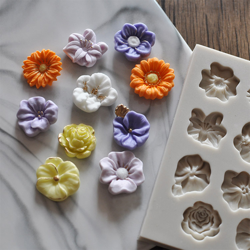 Silicone Mold Ocean - ดอกทานตะวัน Rose ดอกไม้รูปร่างซิลิโคนแม่พิมพ์เค้ก DIY ตกแต่งช็อกโกแลต 3D
