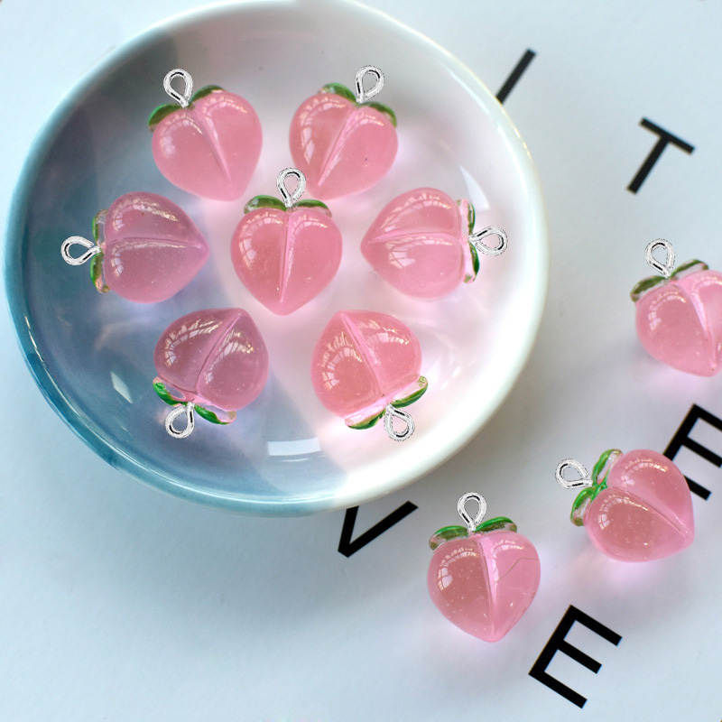 Resin Art Earrings - 10 ชิ้น จี้เรซิ่นรูปพีชใสแบบแบน สำหรับทำเครื่องประดับ DIY ต่างหู