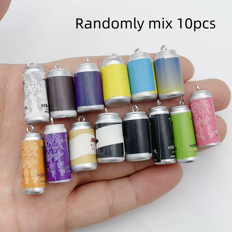 Resin Art Earrings - 10 ชิ้น จี้เรซินรูปกระป๋องเครื่องดื่มจำลองขนาดเล็ก หลากสีสัน สำหรับทำจี้ขวดเครื่องดื่มจำลอง DIY