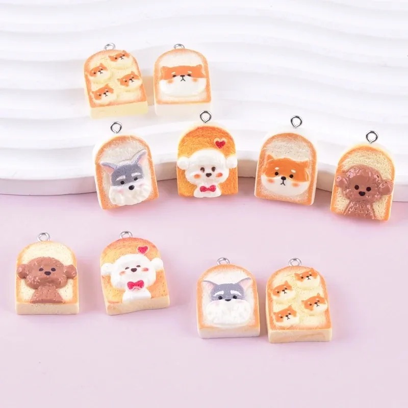 Resin Art Earrings - จี้เรซิ่นรูปสุนัขขนมปังปิ้งน่ารัก 10 ชิ้น จี้รูปสัตว์การ์ตูน อุปกรณ์งานฝีมือ DIY