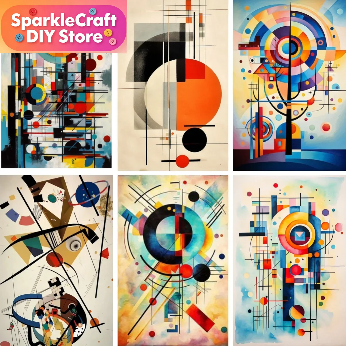 Resin Art Canvas - ภาพวาดเพชรแบบไร้กรอบ 1 ชิ้น ภาพศิลปะนามธรรมตะวันตกแบบเต็มพื้นที่ วาสซิลี คันดินสกี้