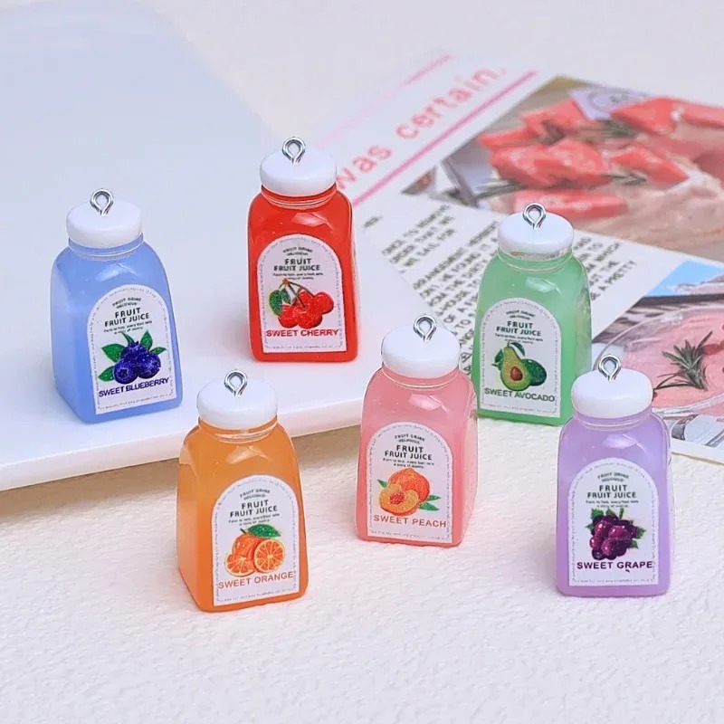 Resin Art Earrings - 10 ชิ้น จี้เรซินรูปขวดน้ำเชอร์รี่สีส้ม 3D น่ารัก สำหรับงานประดิษฐ์