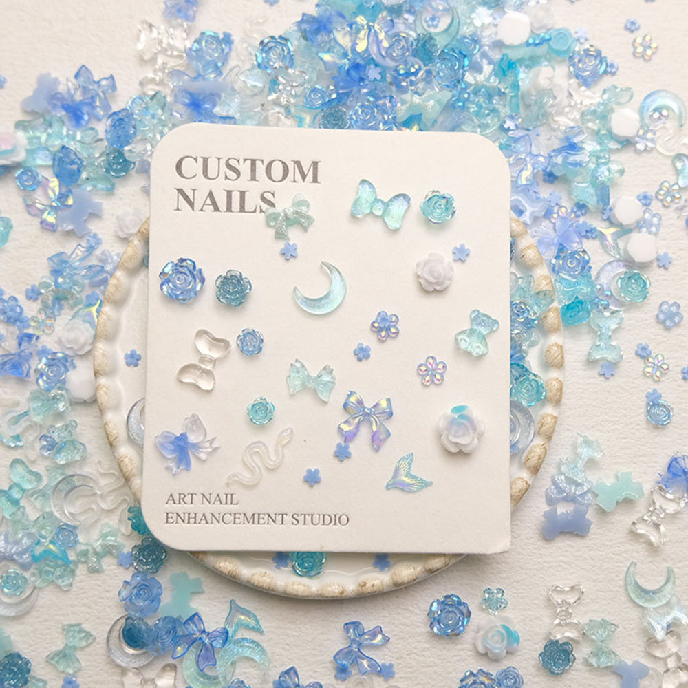 Resin Art For Rose - 50pcs ผสมสีฟ้าเล็บเรซิ่น Charms DIY Moon Bow