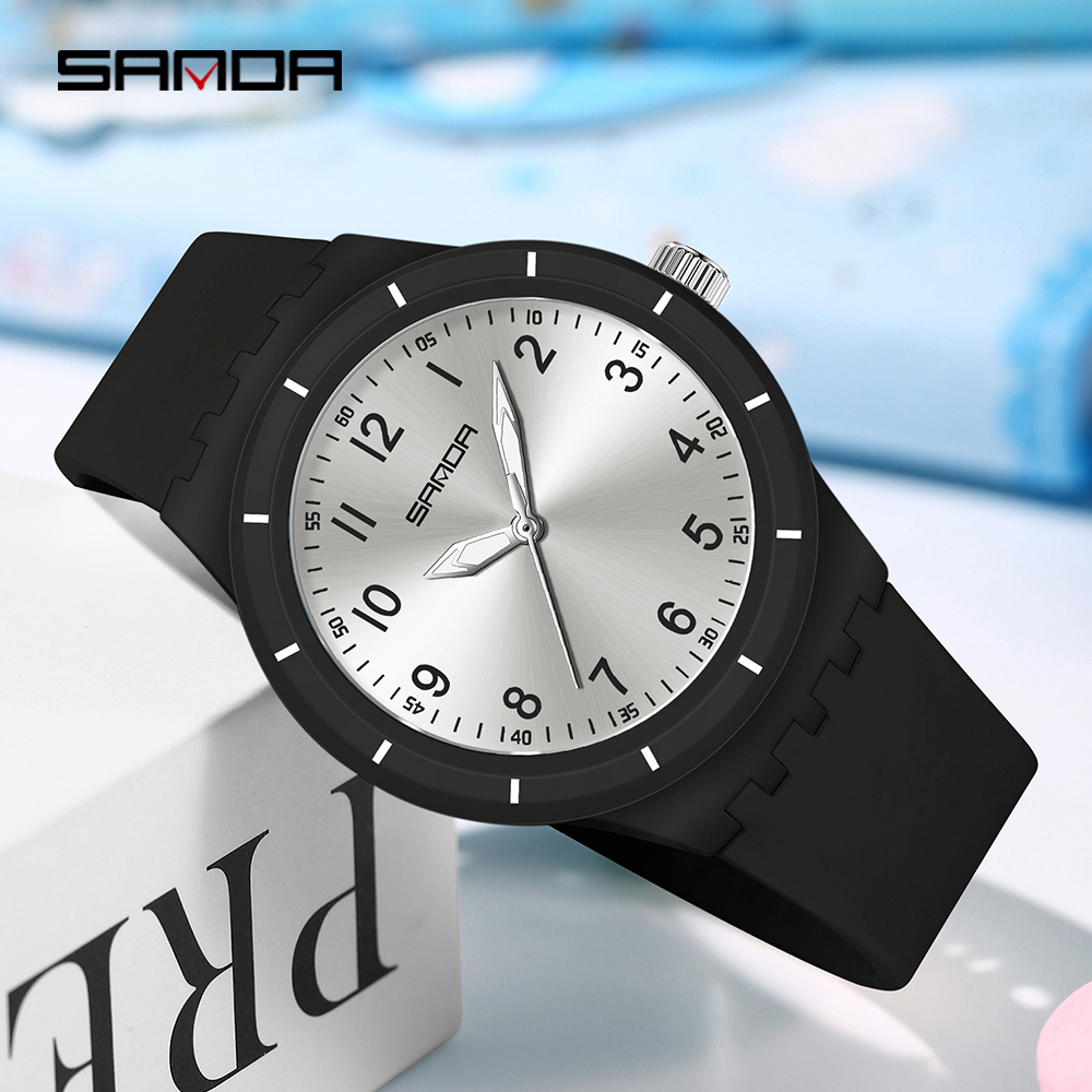 Resin Art Underwater - SANDA 9075 นาฬิกาควอตซ์สำหรับนักเรียนรุ่นใหม่ ดีไซน์ทันสมัย ใช้งานได้หลากหลาย สไตล์มินิมอล