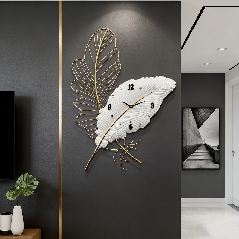 Resin Art Wall Clock - นาฬิกาแขวนผนังลายขนนก นาฬิกาติดผนังศิลปะสมัยใหม่ นาฬิกาแขวนผนังสวยงาม นาฬิกาเงียบสงบ ดีไซน์เรียบหรู นาฬิกาสำหรับห้องนั่งเล่นพร้อมไฟตกแต่ง
