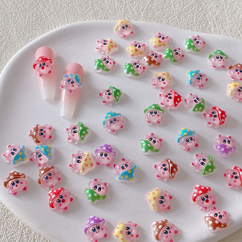 Resin Art Decor - 2/10/20 ชิ้นเคอร์บี้ เนล ชาร์มส์ 3D เรซิ่นน่ารักการ์ตูนอุปกรณ์ตกแต่งเล็บไอซ์โปร่งใสตกแต่งเล็บ