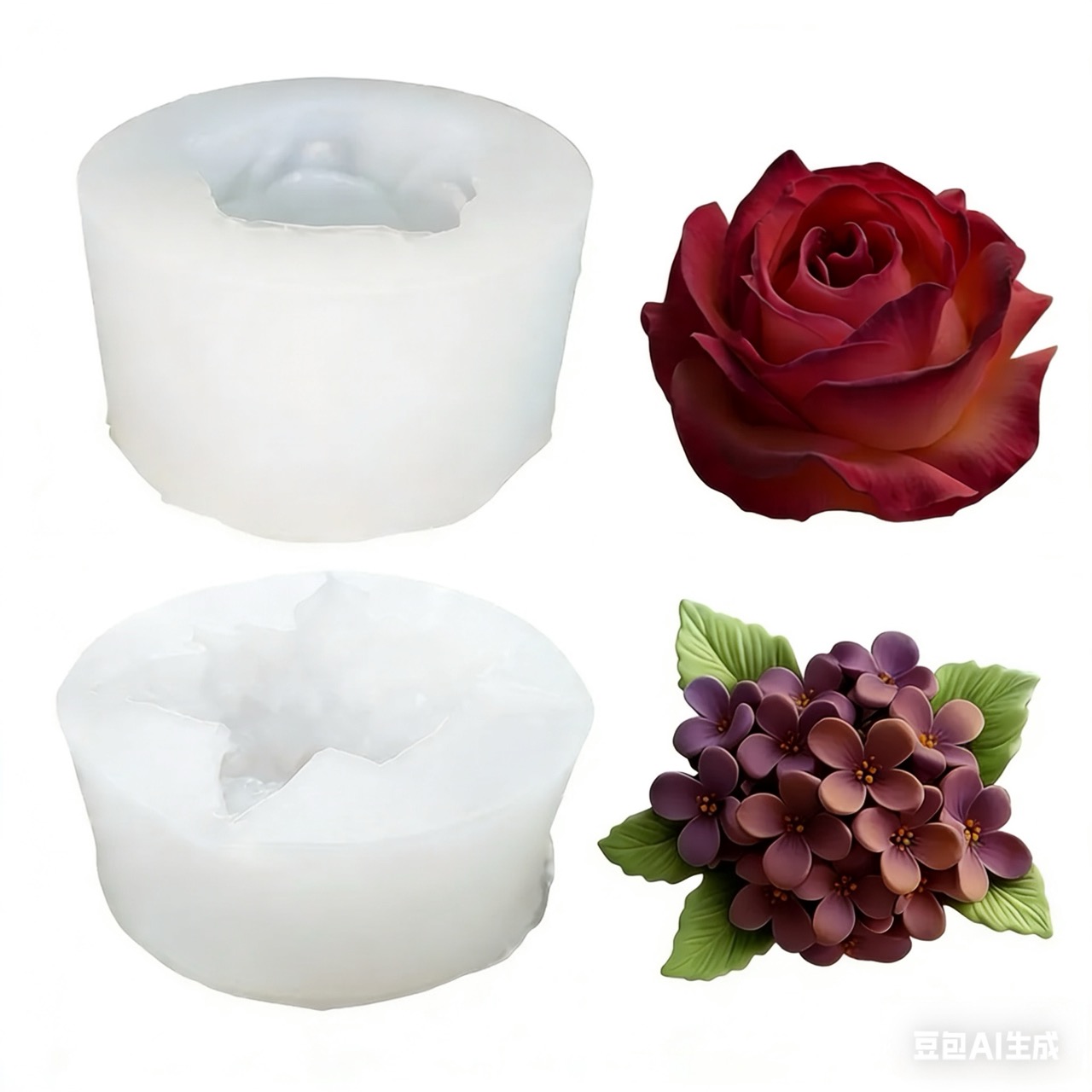 Resin Art For Rose - แม่พิมพ์ซิลิโคนรูปดอกไม้ 3 มิติ 2 ชิ้น สีม่วงไลแลค