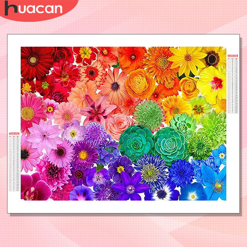 Resin Art For Rose - ชุดงานศิลปะเพชร HUACAN ลายดอกไม้หลากสี ตกแต่งบ้าน ภาพวาดดอกเบญจมาศประดับเพชร 5