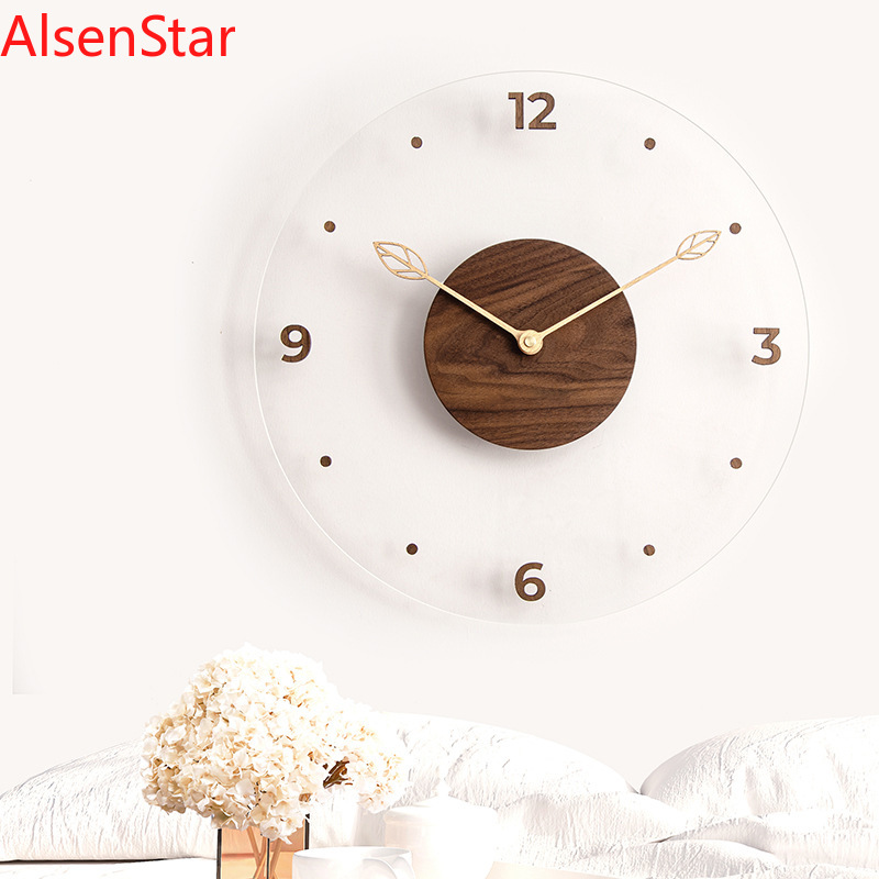 Resin Art Wall Clock - นาฬิกาแขวนผนังไม้เนื้อแข็งขนาด 40 ซม. นาฬิกาแขวนผนังอะคริลิกใสแบบเรียบง่ายสร้างสรรค์ นาฬิกาแขวนผนังตกแต่งห้องนั่งเล่น