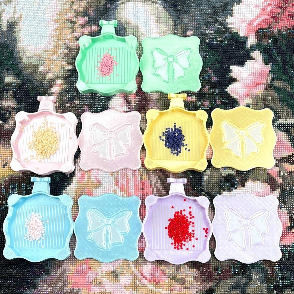 Resin Art Tray - ถาดปักเพชร DIY ลายโบว์ พร้อมฝาปิด สำหรับงานฝีมือ งานปัก