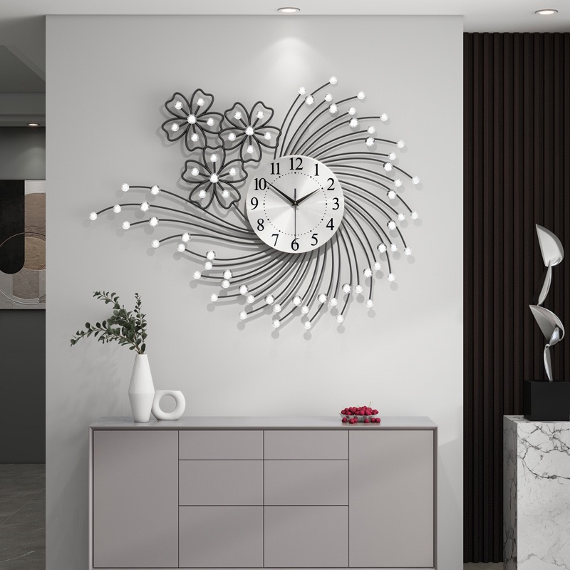 Resin Art Wall Clock - นาฬิกาแขวนหรูหราห้องนั่งเล่นความรู้สึกระดับไฮเอนด์ไม่มีการเจาะตกแต่งที่เรียบง่ายนาฬิกาเงียบนาฬิกาเหล็กสร้างสรรค์แขวนบนผนัง