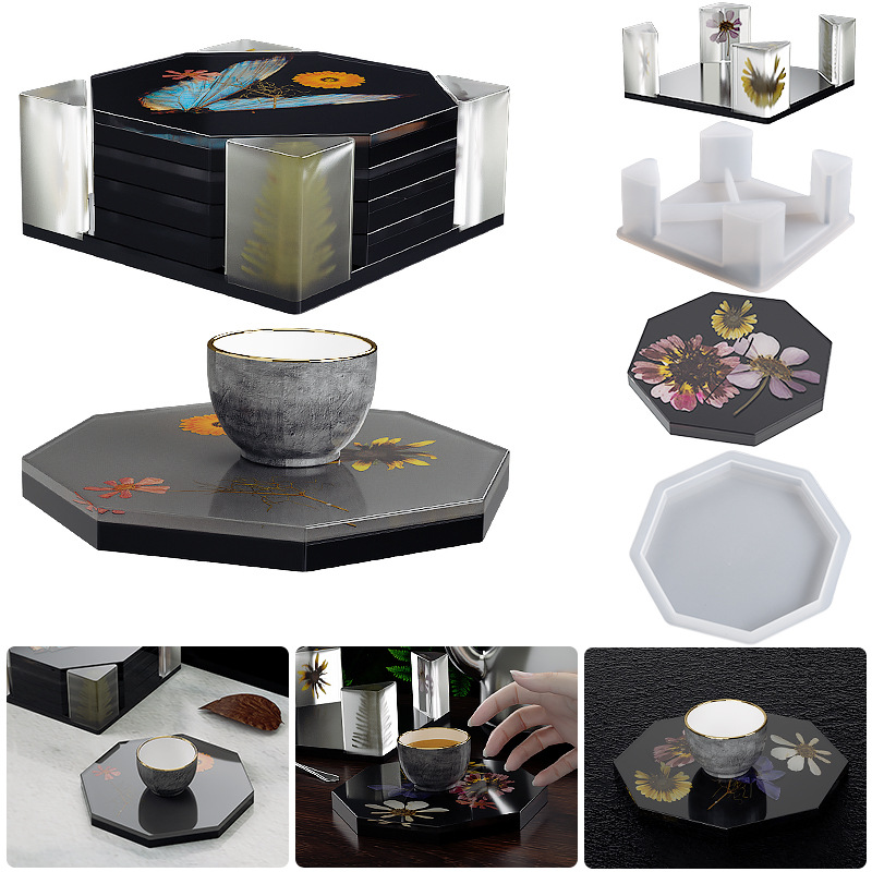 Coaster Mold Square - แม่พิมพ์กล่องเก็บของทำจากซิลิโคนถาดรองแก้วทรงแปดเหลี่ยมทรงสี่เหลี่ยมถาดรองแก้วยิปซั่มผสมผสานชุดแม่พิมพ์เรซินอีพ็อกซี่