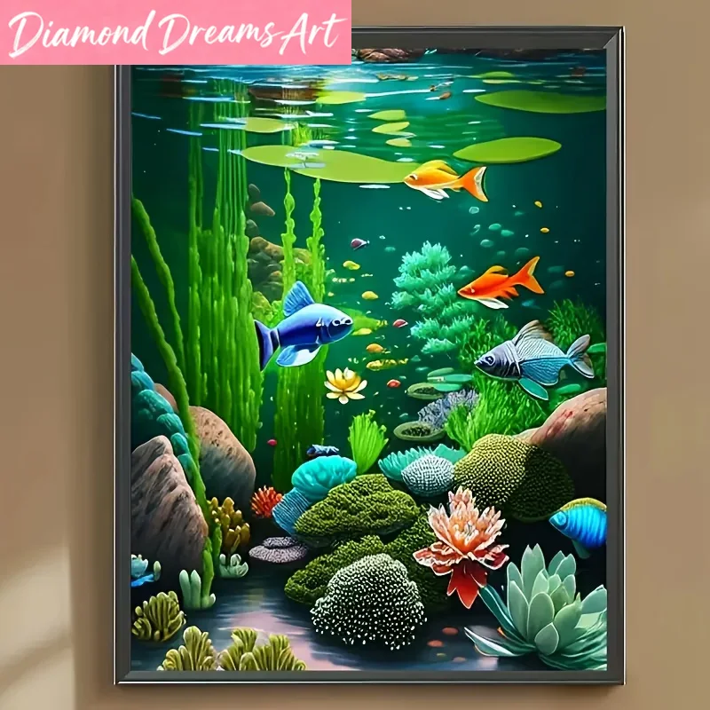 Resin Art Underwater - ภาพวาดเพชรไร้กรอบ ศิลปะเพชร ภาพโลกใต้น้ำ งานฝีมือโมเสคเพชรเต็มรูปแบบ เหมาะสำหรับผู้เริ่มต้น ตกแต่งผนังบ้าน