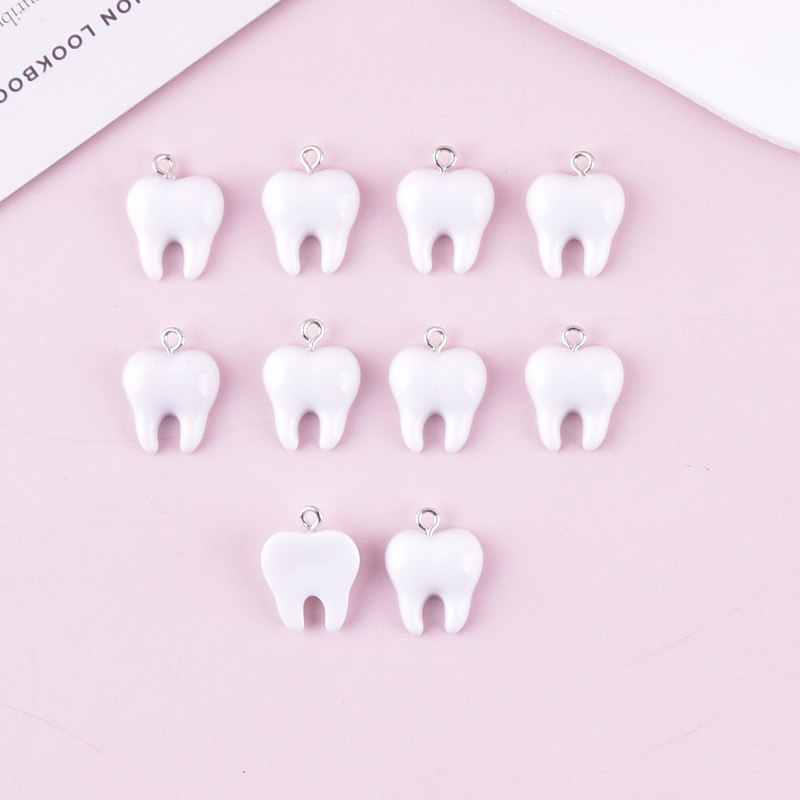 จี้เรซิ่นรูปฟันสีขาวน่ารัก 10  - Resin Art Earrings บทวิจารณ์และราคา