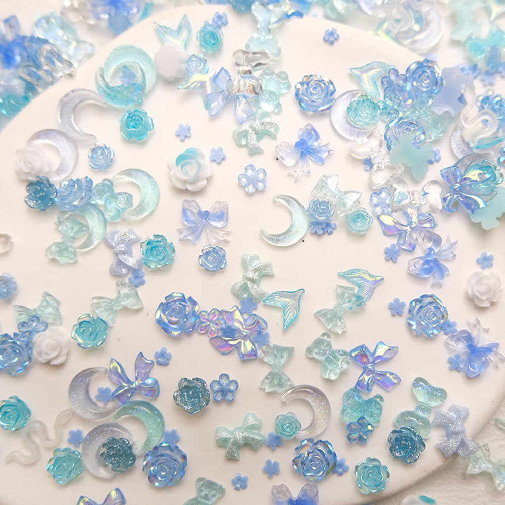50pcs ผสมสีฟ้าเล็บเรซิ่น Charm - Resin Art For Rose บทวิจารณ์และราคา