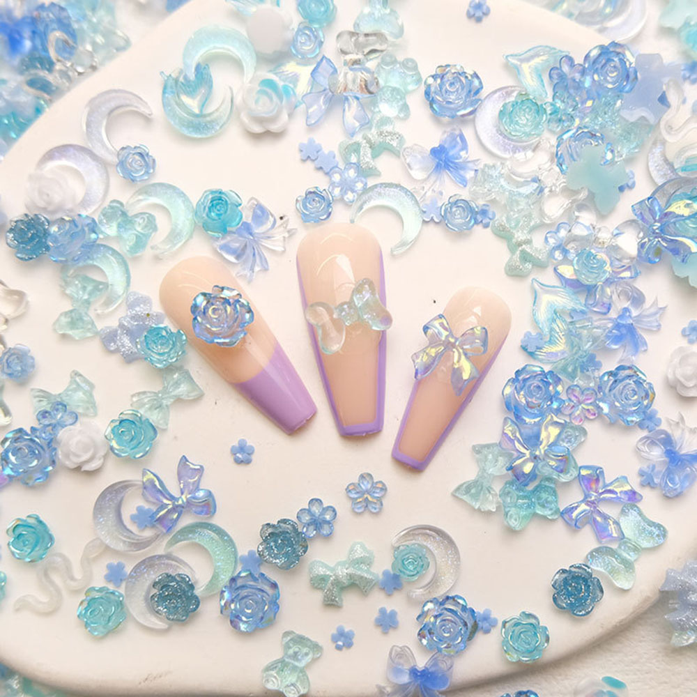 50pcs ผสมสีฟ้าเล็บเรซิ่น Charm - Resin Art For Rose บทวิจารณ์และราคา