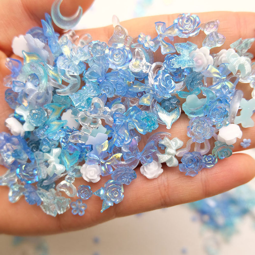 50pcs ผสมสีฟ้าเล็บเรซิ่น Charm - Resin Art For Rose บทวิจารณ์และราคา