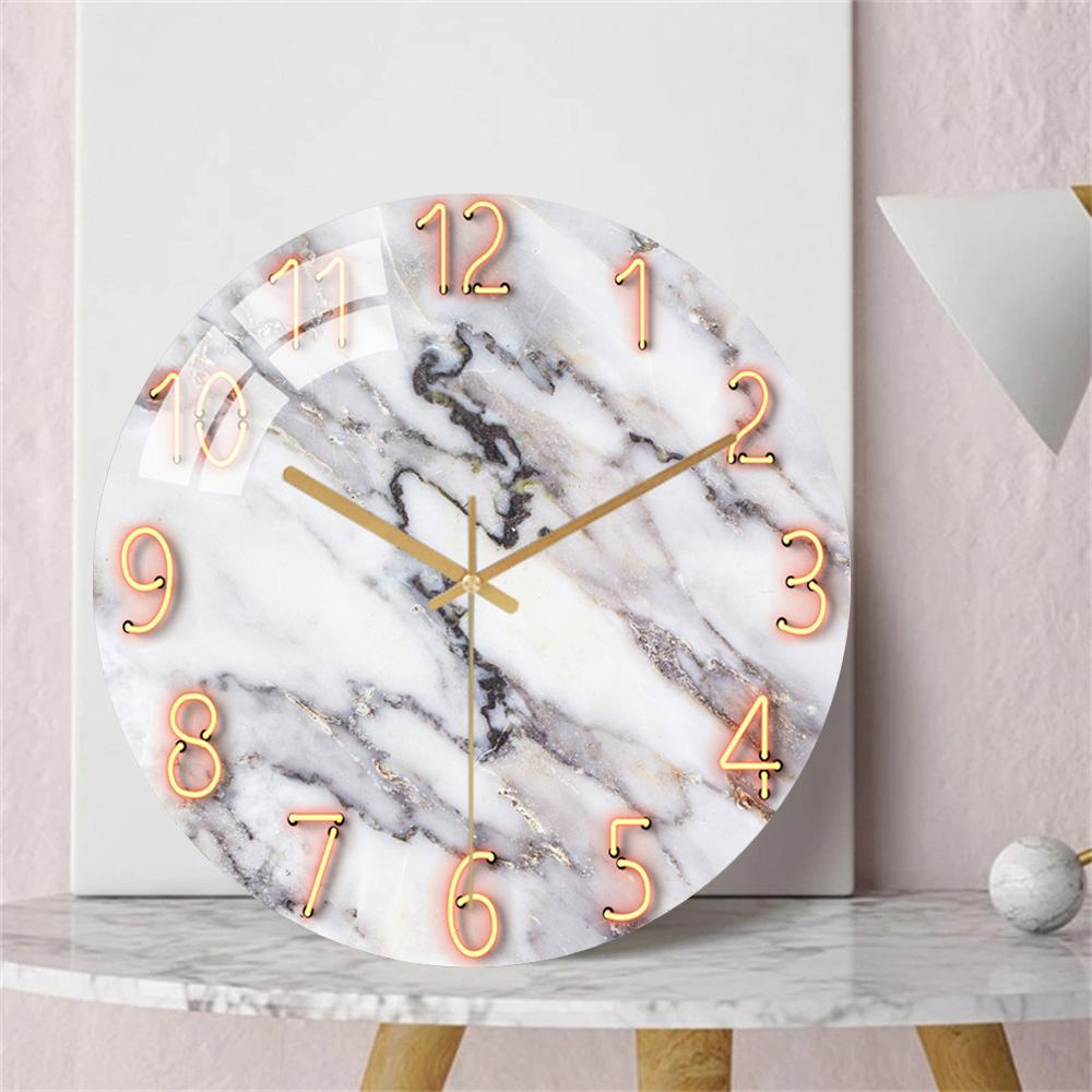 สีขาวหินอ่อน12นิ้ว Silent Non  - Resin Art Wall Clock บทวิจารณ์และราคา